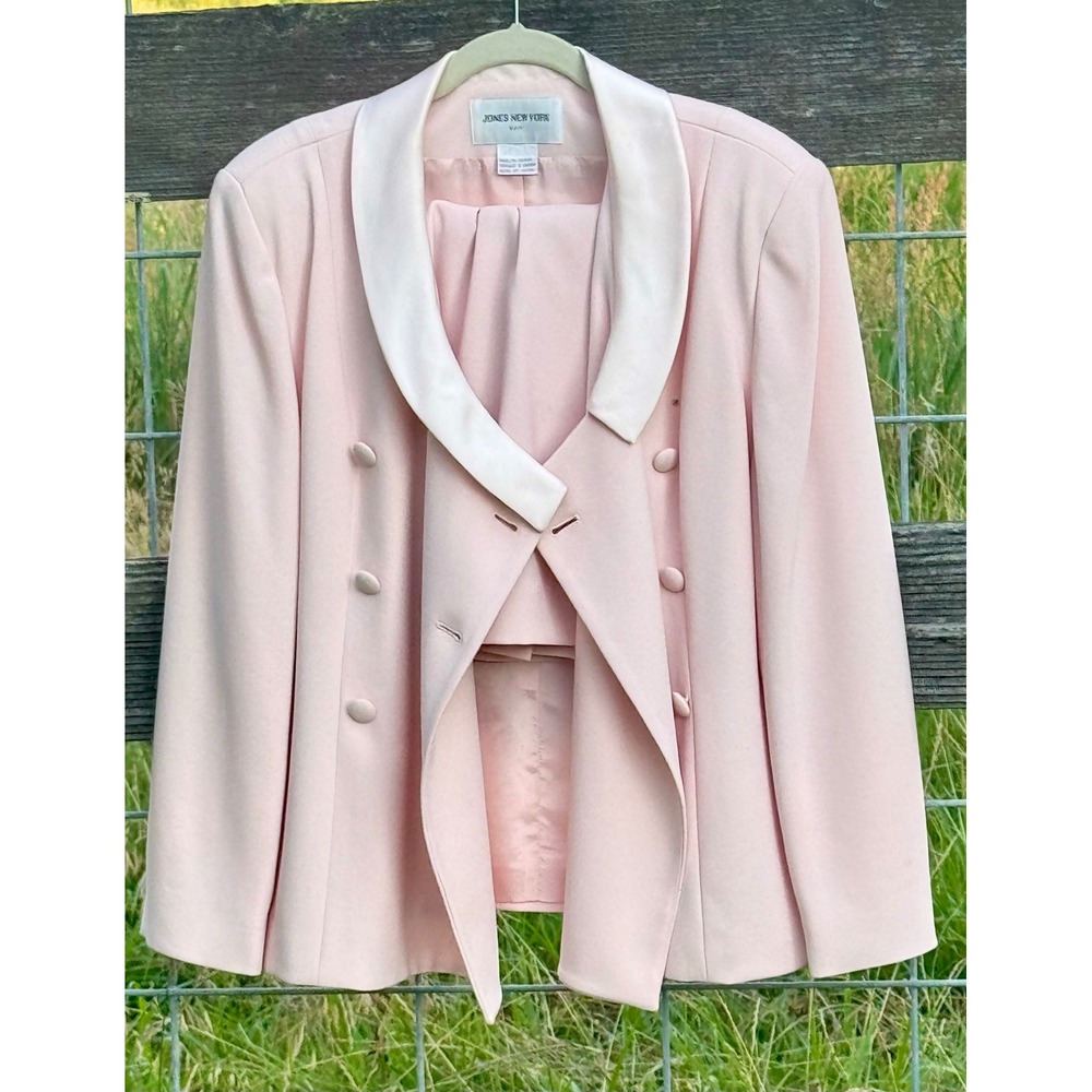 Jones New York Suit Vintage Blush Pink Skirt Suit Womens Size M Double Breasted